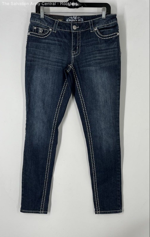 Paisley Sky Womens Blue Denim Dark Wash 5-Pocket Design Skinny Jeans Size 8