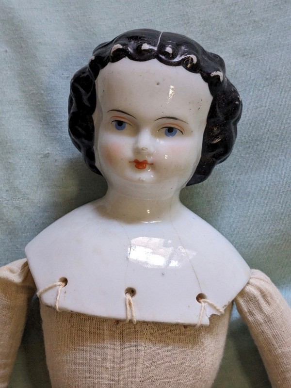 19 Inch Doll China Head (Some Crack Repairs) Arms Feet Cloth Body