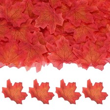 100Pcs Artificial Maple Leaves, Fake Fall Leaves Faux Autumn Leaf Sunset Red