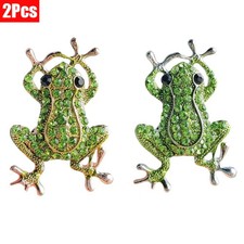 2Pcs Green Frog Brooch Sparkling Animal Lapel Pin Jewelry Accessory