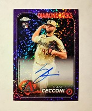 Slade Cecconi 2024 Topps Chrome RC AUTO PURPLE Speckle REFRACTOR 058/299 M6
