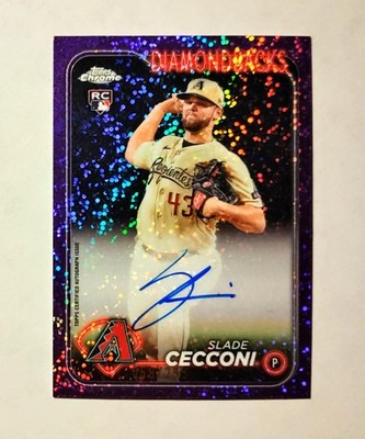 Slade Cecconi 2024 Topps Chrome RC AUTO PURPLE Speckle REFRACTOR 058/299 z37
