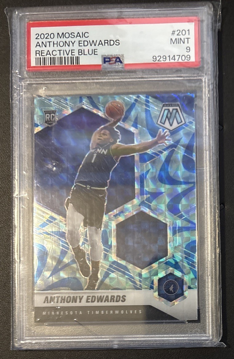 ANTHONY EDWARDS 2020 MOSAIC REACTIVE BLUE PRIZM RC PSA 9 - Free Shipping