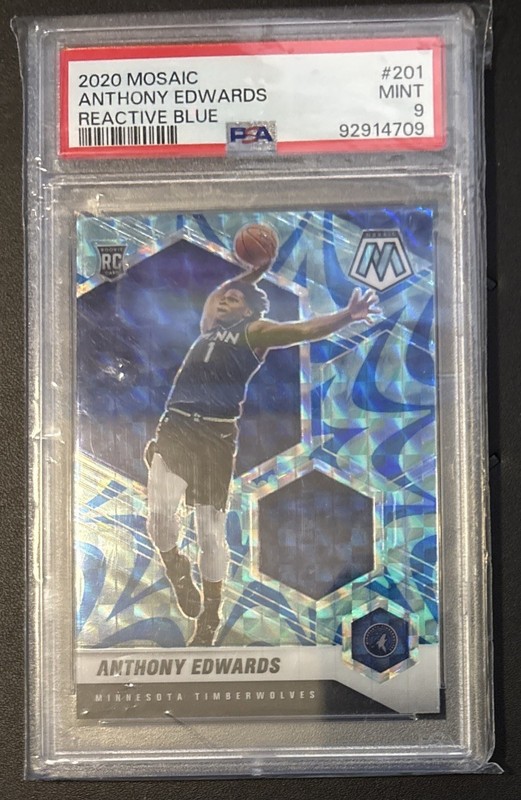 ANTHONY EDWARDS 2020 MOSAIC REACTIVE BLUE PRIZM RC PSA 9 - Free Shipping