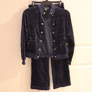 Ralph Lauren Petite PS Velour Track Suit Sweats Full Zip Blue 2 Piece