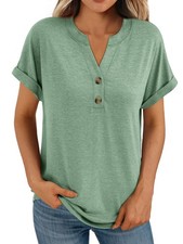 AUTOMET Women's Short Sleeve Shirts Henley Dressy Casual Summer Tops 2026 Spr...