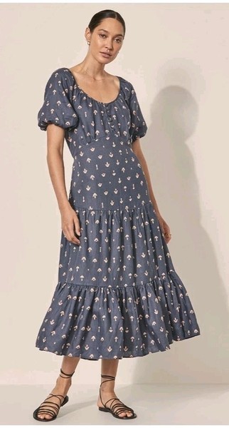 KIVARI ARI BABY DOLL Midi Linen Print Women’s dress Size 12