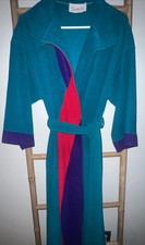 Vintage 80s Vanity Fair Boudoir Robe PM Teal Color Block Wrap Loungewear USA