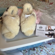 Sz 7 Fireside by Dearfoams Cairns Genuine Shearling Slipper Slides