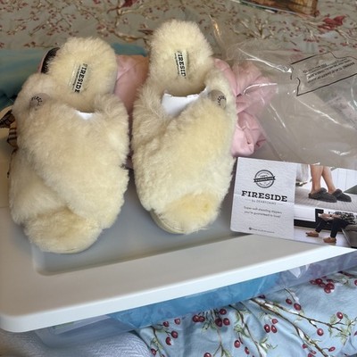 Sz 7  Fireside by Dearfoams Cairns Genuine Shearling Slipper Slides 