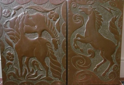 2 vintage 1970s large copper wallhanging panels of horses Art Nouveau style - Image 1 of 4