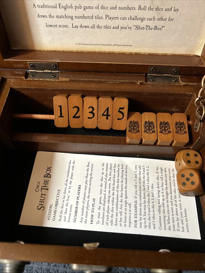 SHUT THE BOX English Pub Game Wooden Box & Dice with Instructions - Image 2 of 4
