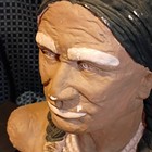 Painted Ceramic Native American Bust Sculpture Braided Hair Feather 20" Decor — photo 4
