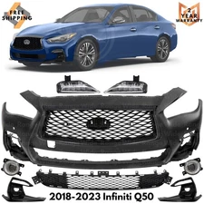 Front Bumper Cover Paintable & Grille Assembly Kit For 2018-2023 Infiniti Q50