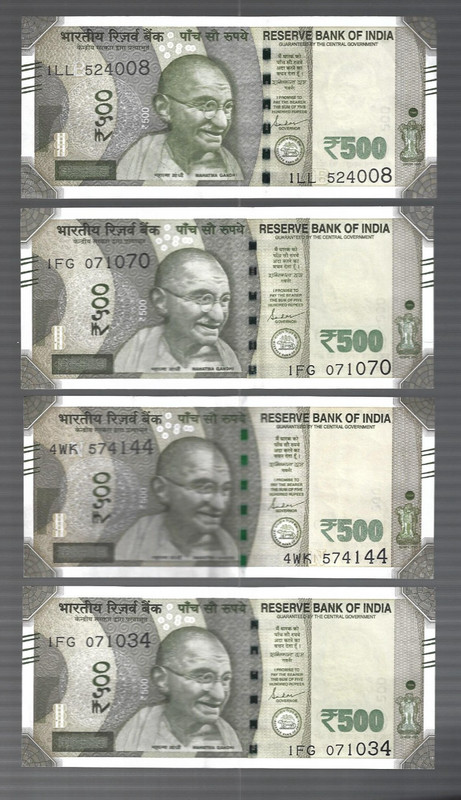 India ✨500 Rupees x 4 MG banknotes ✨ lot #6659