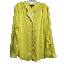 NWT Banana Republic Womens Sz XL Semi Sheer Long Sleeve Button Up Yellow Blouse