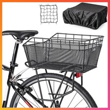 Rear Bike Basket - Bicycle Rear Basket with Cargo Net and Waterproof Cover
