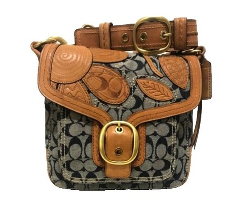 Coach Bleeker Legacy Denim Flap Bag Navy Denim Shoulder Bag 