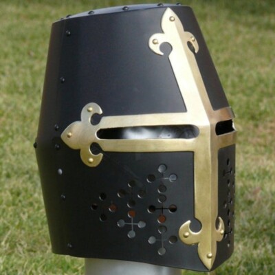 Medieval Knights Templar Crusader Helmet With Brass Fleur-De-Lis design Armor