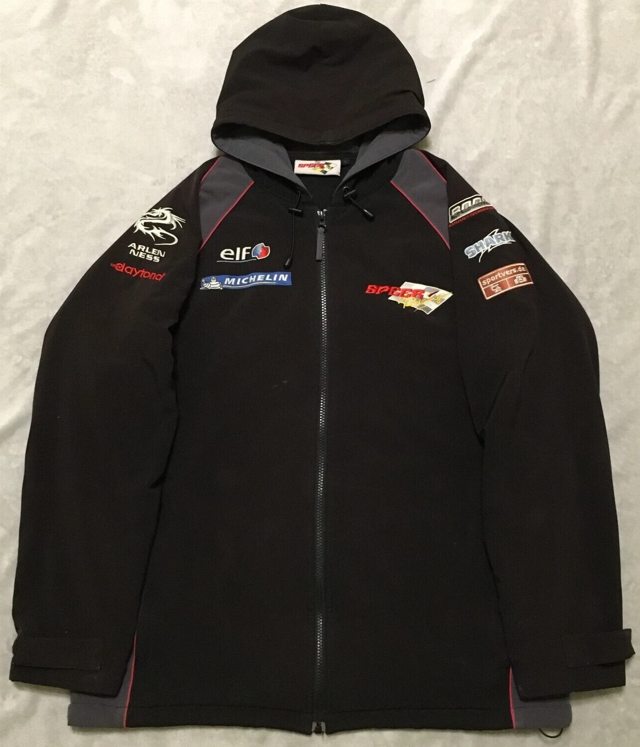 Speer Racing elf Arlen Ness RARE mens Black Motorsport Softshell Jacket size L image 2