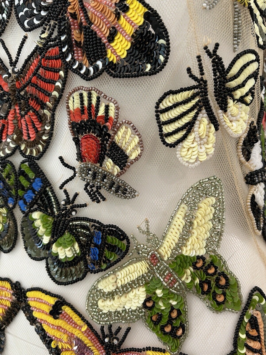 Alexander McQueen Sleeveless Embellished Butterfly Tulle Top, US6