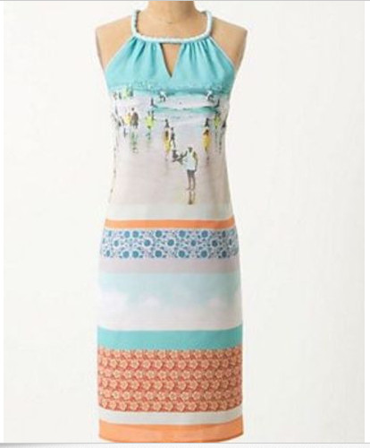 ANTHROPOLOGIE DREAM DAILY Halter Dress ROZAE NICHOLS Inkjet Beach Scene Size S