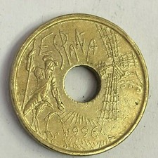 1996 Spain 25 Pesetas, DON QUIXOTE & Windmill, La Mancha 1 Yr Type, KM#962