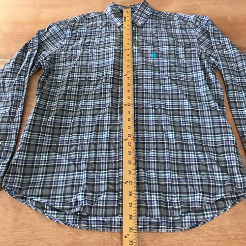 Johnnie O Shirt Men L Blue Plaid Button Down Pocket Long Sleeve Collared - Picture 4 of 14