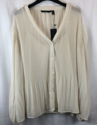 Vero Moda Top Blouse Womens 16 Ivory Pleated Cottagecore NWT