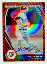 Dustin Saenz 2021 Panini Prizm Draft Picks Tiger Stripe RC AUTO Texas A&M #d /25