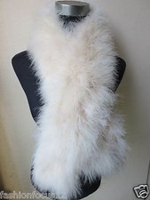 Real Ostrich Feather Fur Scarf Neckerchief Fluffy 110cm 14cm Cream colour