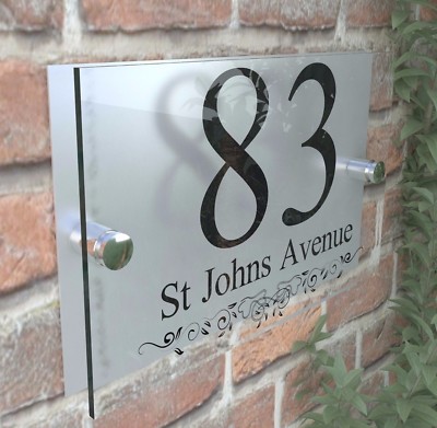 Haustür Tor Nummer Schild Wandschild Namensschild Glas Acryl Aluminium 2B-G