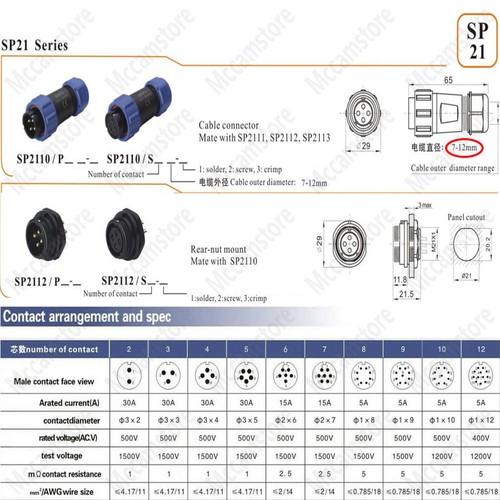 SP21 6 PIN 15A Waterproof Panel Mount Circular Aviation Cable Connector IP68 - Picture 2 of 7