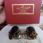 Hans Turnwald Silver & Green Frog Set Napkin Rings Jeweled Embellished 2 pc Set