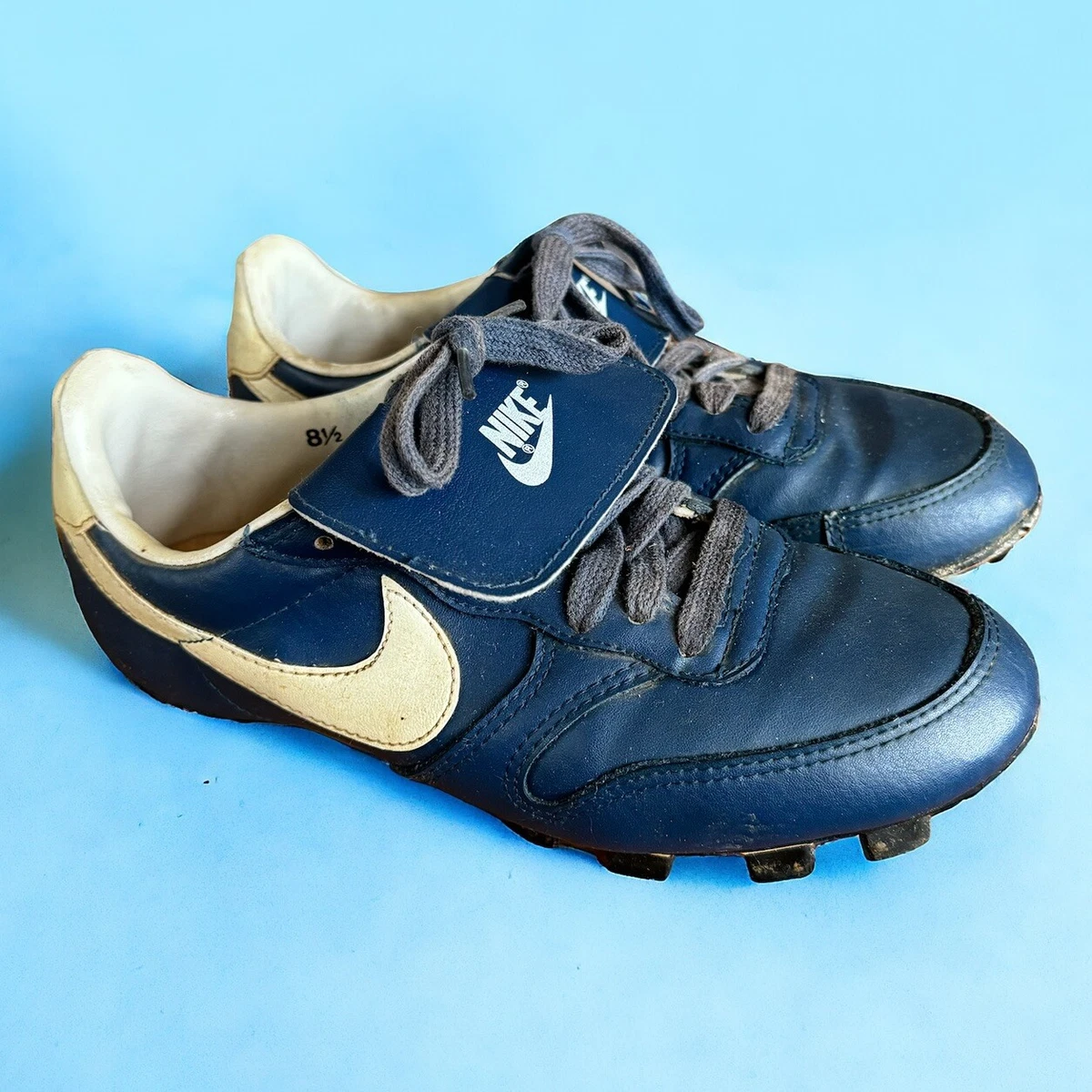 Vintage 80 s Nike Baseball Cleats Size 8.5 Blue Leather 1987 Read Description