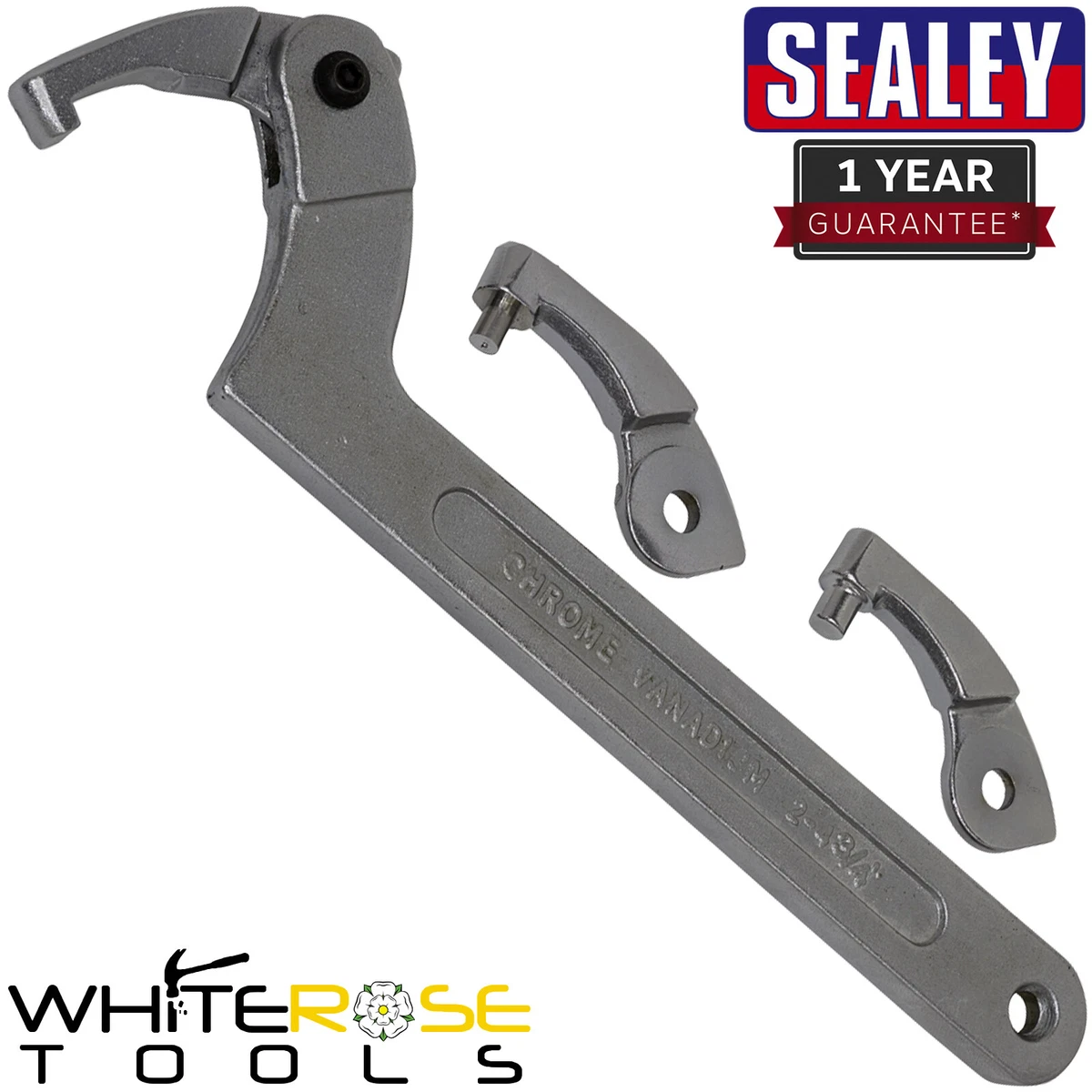 Sealey Adjustable C Spanner - Hook & Pin Wrench Set 4pc 51-121mm