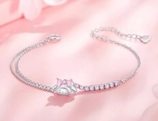 My Melody Pink Cubic Zirconia Silver Beads Bracelet - Sanrio Licensed Jewelry