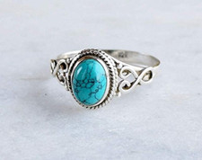 Blue Turquoise Gemstone 925 Sterling Silver Ring Handmade Women Jewelry A-532