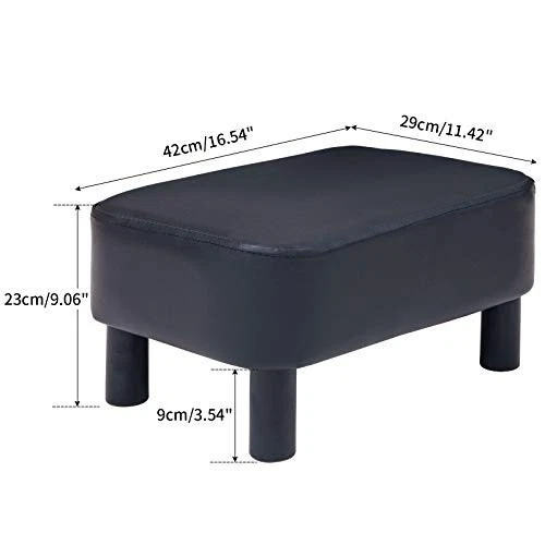 Schwarzer PU-Leder-Fußhocker | Platzsparend & Stabil | Mit Holzbeinen - Bild 2 von 4
