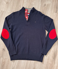 Tommy Hilfiger Boys LG 16-18 Blue/Red Cotton Knit 1/4 Zip Mock Neck Sweater