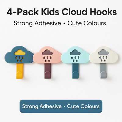 4er Pack Kinder Wolkenhaken selbstklebend Wandhänger süß Schlafzimmer Bad Mantel ordentlich UK