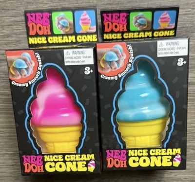 Needoh Lot of 2 - Ice Cream Cone Nee Doh Blue & Pink Sealed Authentic