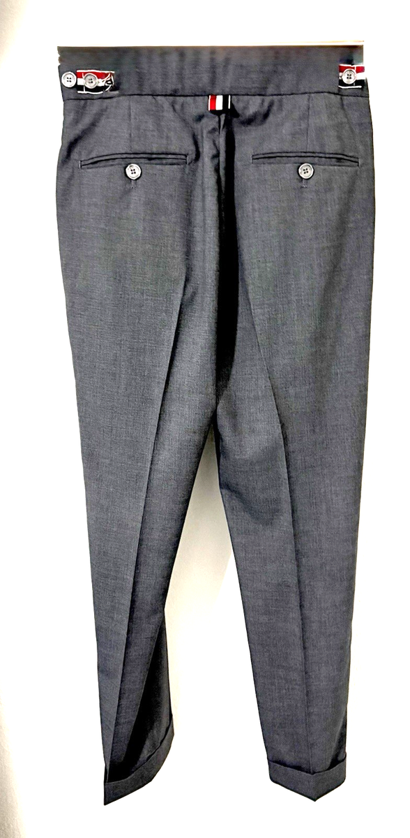 THOM BROWNE PANTS BUTTONED WAISTBAND, CUFFED, GRAY MADE IN JAPAN 1