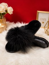 Women s Black Faux Fur Slippers House Shoes Size EU 36/37 Cozy Plush Slides