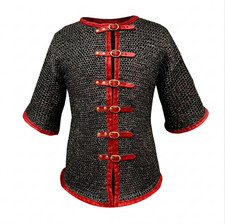 8 mm vernietet Kettenhemd Rüstung rot Leder Ketten hemd Hauberk Wikinger LARP