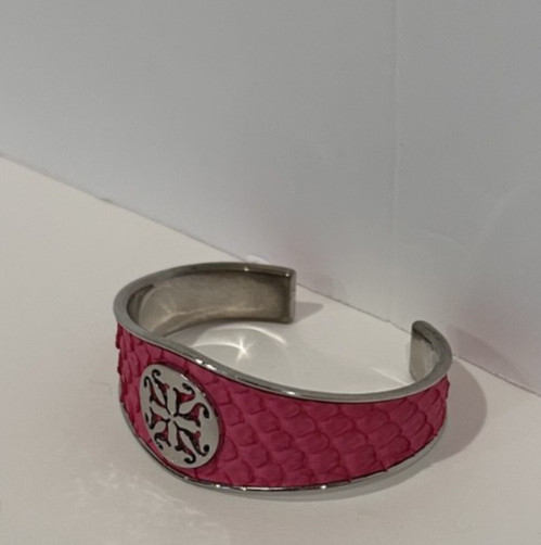 Rustic Cuff Silver Tone Monique Python Hot Pink B… - image 3
