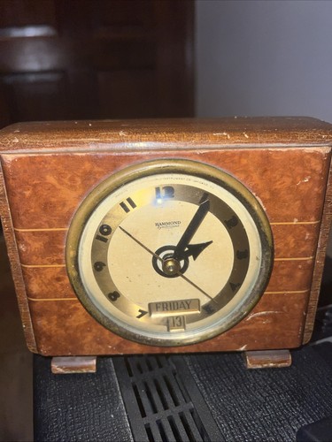Vintage MSM HAMMOND Time/Calendar Electric Burled Wood Case Desk Clock ...