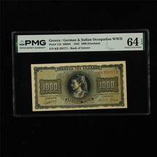 1942 Greece/German&Italian Occupation WWII 1000 Drachmai Pick#118 PMG 64 EPQ UNC