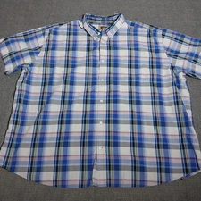Foundry 4XL Easy Care Button Up Shirt Blue Plaid Short Sleeve