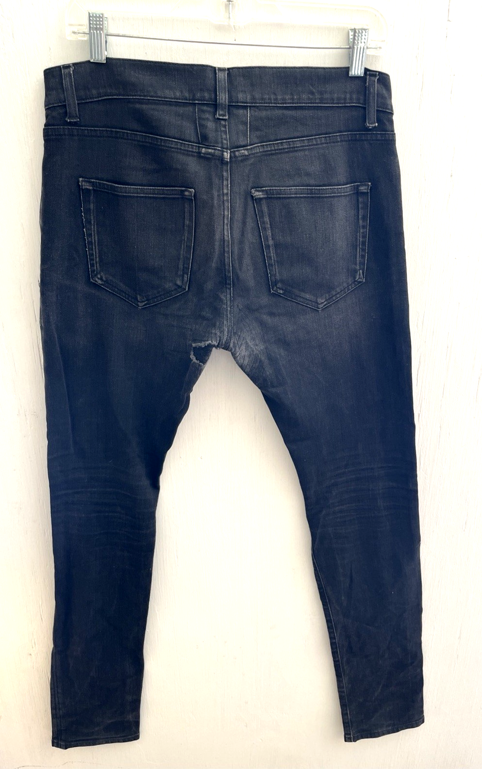 Jeans SAINT LAURENT Paris nero gamba skinny effetto invecchiato D02 M SK LW 32 34 difetti